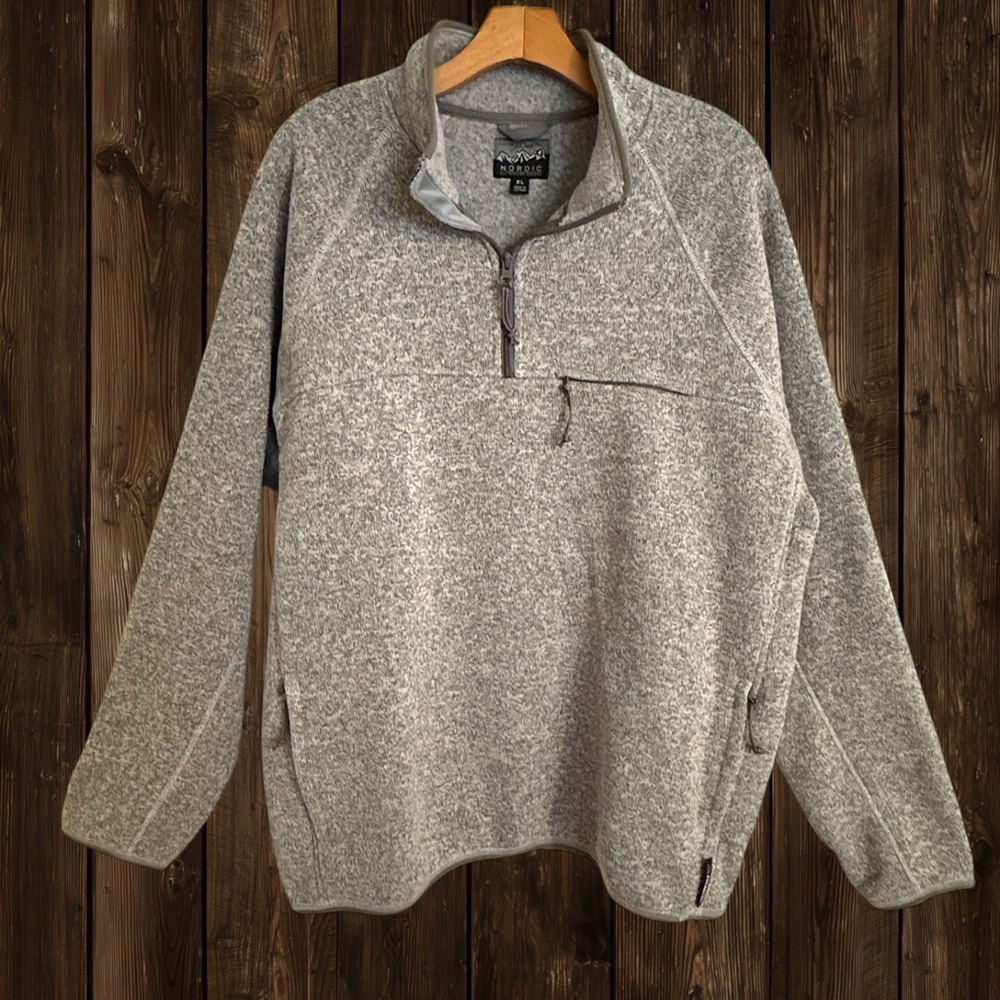 J Crew Nordic All Weather Design Polartec Fleece Jacket Men's Large Gray 1/4 Zip